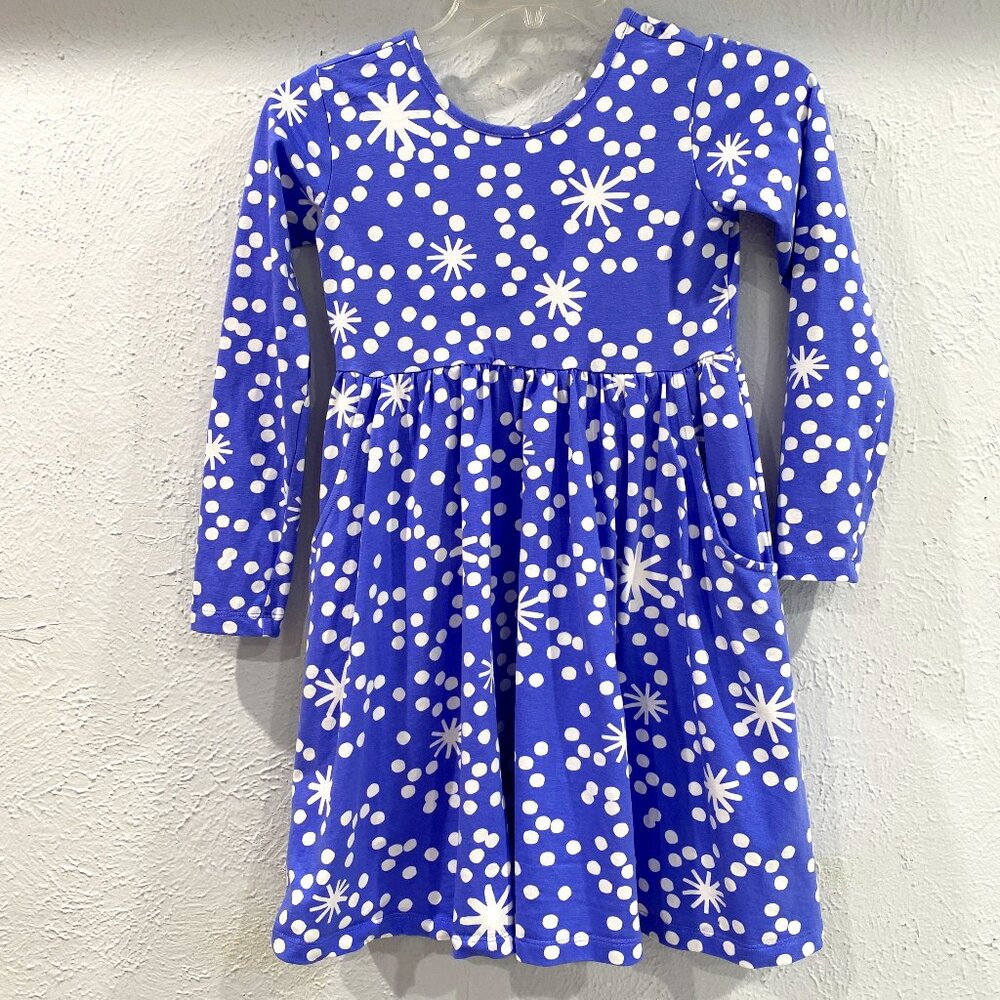 Hanna Andersson long sleeve skater dress w/pockets size 8, blue/white EUC.